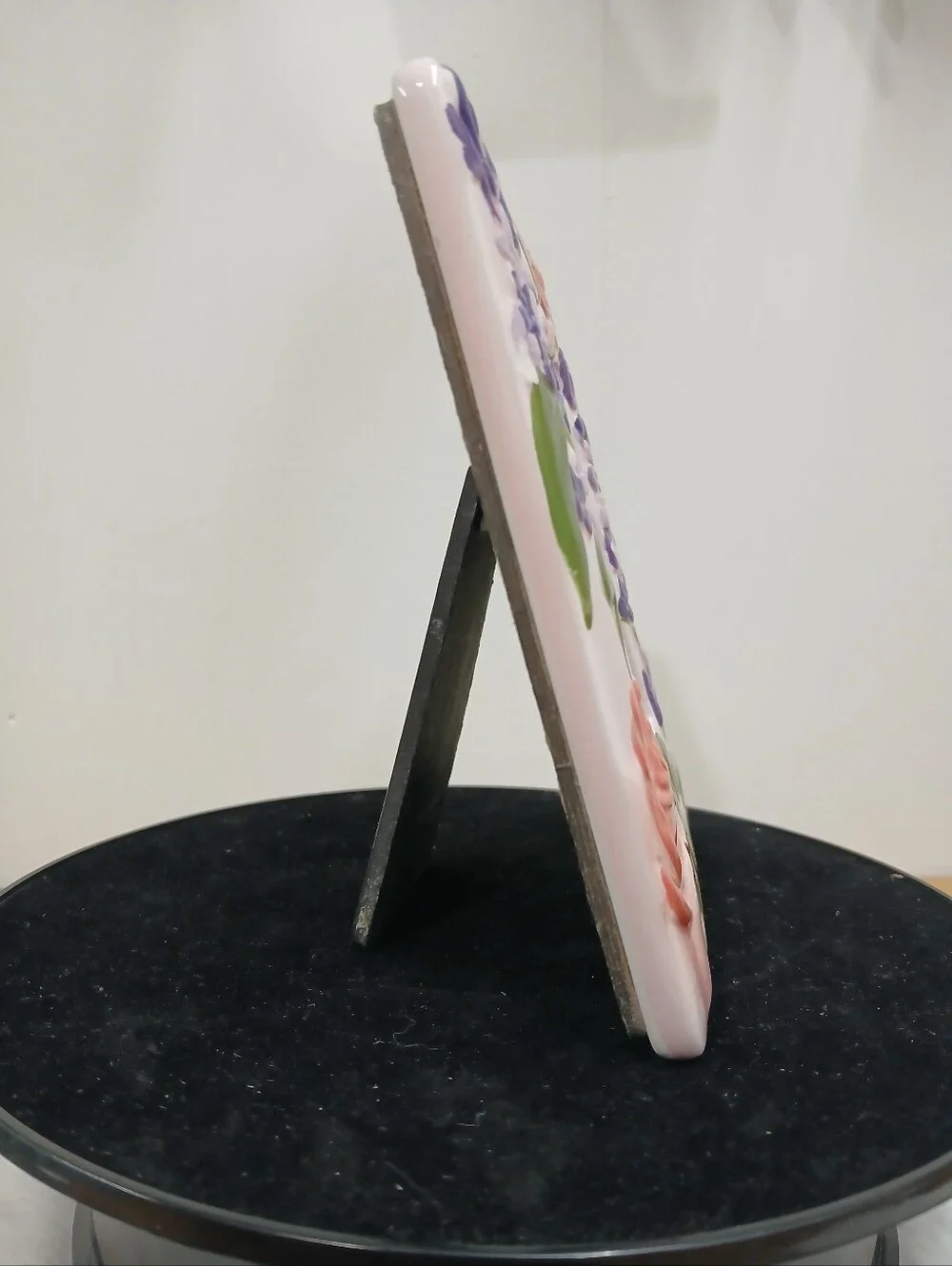Floral Ceramic Picture Frame in Pink and Purple Holds 3x4 Picture